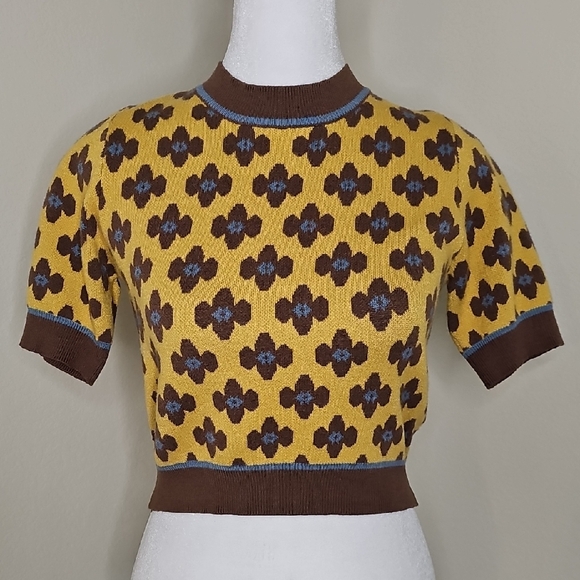 Cider Sweaters - Cider Gold Brown Short Sleeve Sweater Womens M